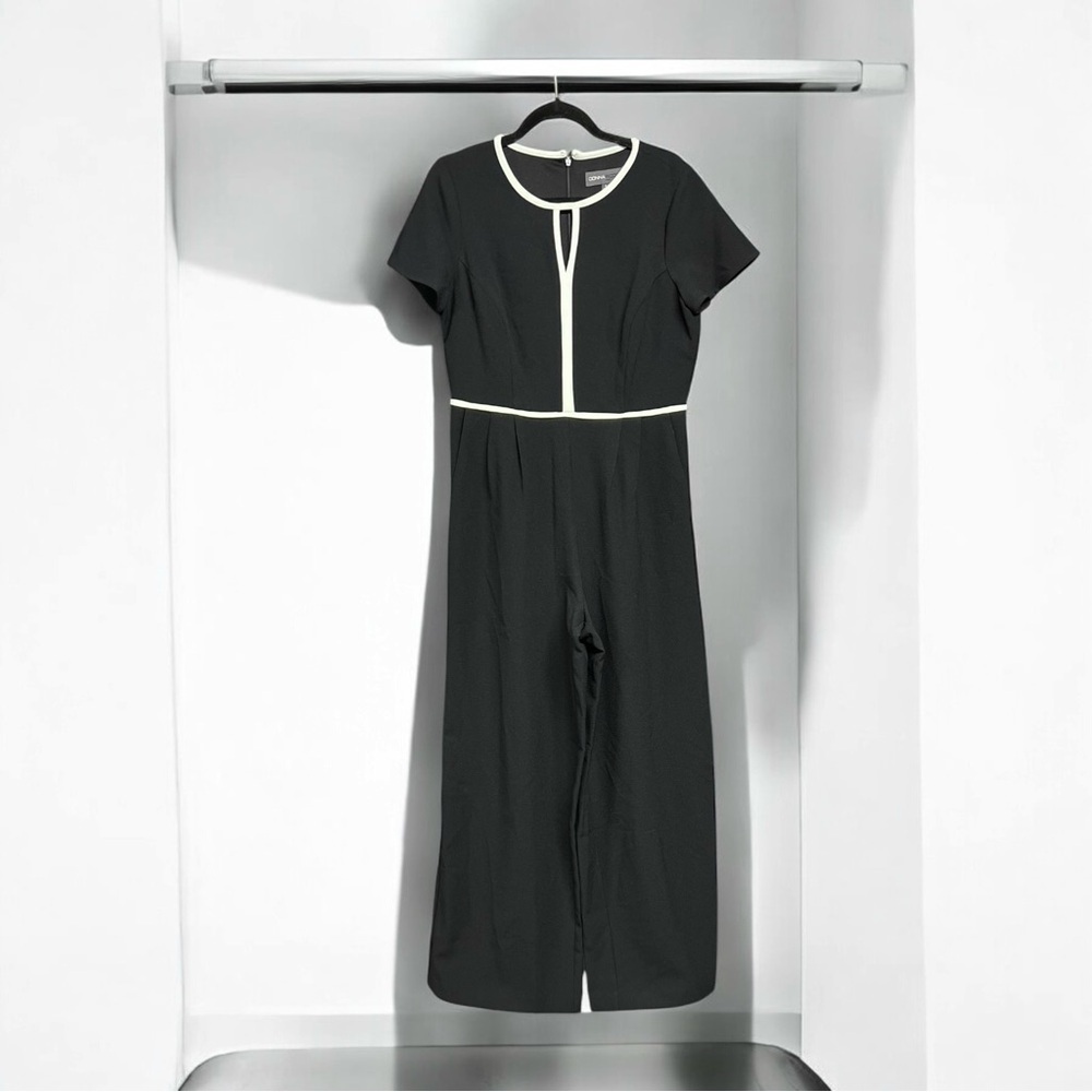 🌻NEW NWOT Donna Ricco Black Short Sleeve Wide Leg Jumpsuit w/Pockets Size 8 - Picture 3 of 8
